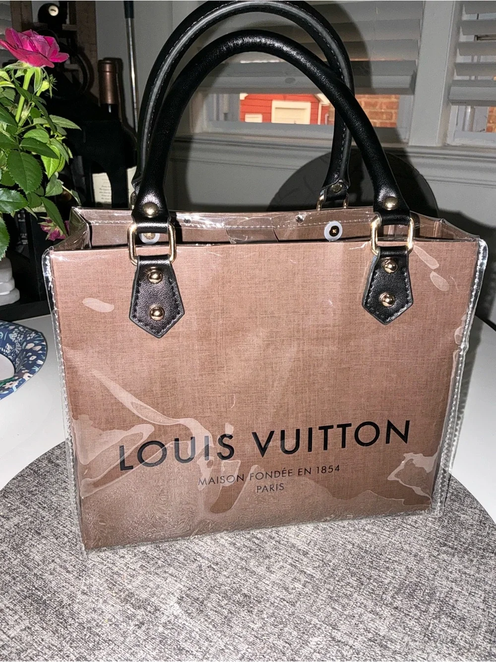 Louis Vuitton Brown Paper Shopping Bag with PVC Protector
